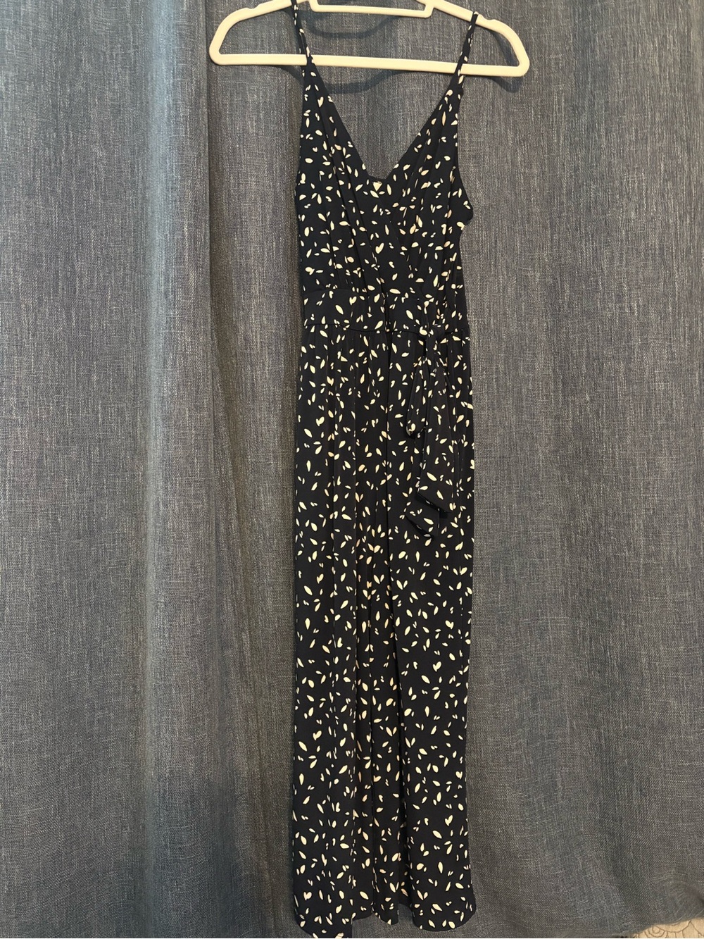 Kaileigh dark Navy Ankle Jumpsuit with White Leaf Print